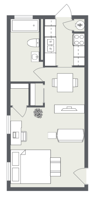 Floor plan for studio, 1 bath, 434 sqft